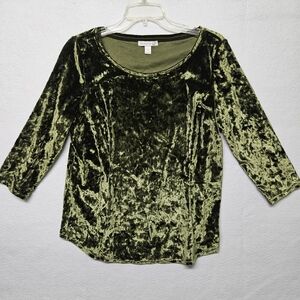 Westport 1962 Y2K Green Crushed Velvet 3/4 Sleeve St. Patricks Day Shirt Top